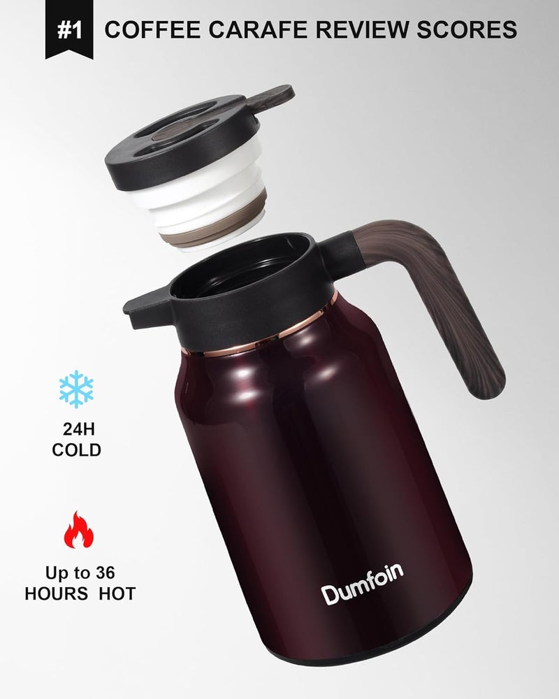 Dumfoin Carafes for Hot Liquids 51 oz - 12 Hour 2 PCS Stainless Steel Thermal Coffee Carafe-Insulated Coffee Carafes For Keeping Hot/Cold Coffee, Tea, Water, 1.5 Liter Beverage Dispenser(red/red) - Image 2